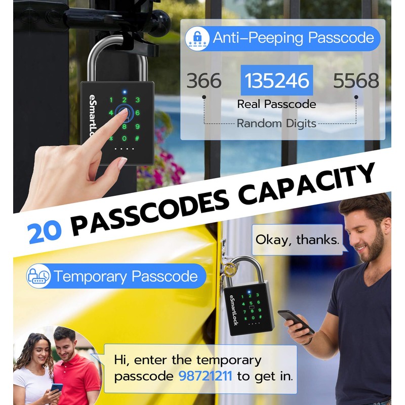 eLinkSmart Heavy Duty Smart Padlock with Key, Pad Lock with