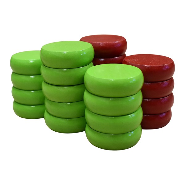 26 Red and Lime Green Crokinole Discs - Full Set