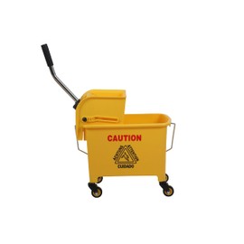 PLASTIC PRINCE Mop Bucket with Wringer on Wheels 20 Quart Yellow