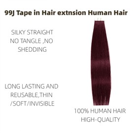 20 Inch 99j Burgundy Tape in Hair Extensions Human Hair Seamless Skin Weft Remy Hair Extensions Invisible Straight Tape in HairExtension Human Hair 20pcs