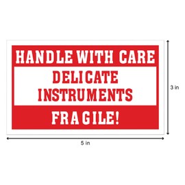 5 x 3 inch - Handle with Care, Delicate Instruments, Fragile Stickers (300 Labels, Red & White) for Warehousing, Transportation, Shipping & Handling