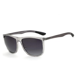 ZENOTTIC Polarised Sunglasses Men's Carbon Fibre Temple Square Sunglasses Driving Fishing Golf Sports UV400 Protection, c13 crystal gray frame / progressive gray lens