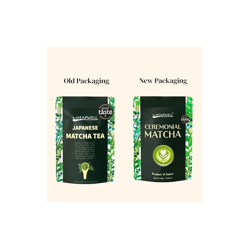 Heapwell Ceremonial Grade Matcha Powder - 50g for Lattes &