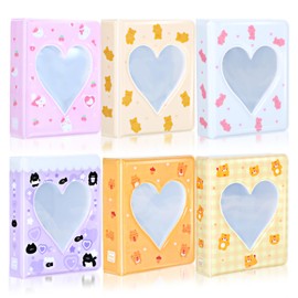 6 Pcs 3 Inch Mini Photo Album, Heart Hollow Card Binder Photo, Mini Photocard Binder, Photocard Binder(Curry Pink White Purple Yellow)