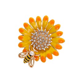 Dreuyet Sunflower Brooch Pins for Women Lady Rhinestones Crystal Brooches Handmade Retro Sunflower with Bee Brooch Pins Elegant Daisy Sun Flower Multipurpose Brooch (Bee Flower)