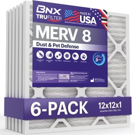 BNX TruFilter 20x24x1 Air Filter MERV 8 (6-Pack) - MADE IN USA – Dust & Pet Defense Electrostatic Pleated Air Conditioner HVAC AC Furnace Filters for Dust, Pet, Mold, Pollen MPR 600 – 700 & FPR 5