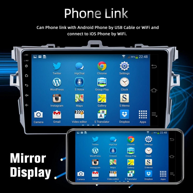 Unbranded For Toyota Corolla 2009-2013 Car Stereo Radio Apple Carplay
