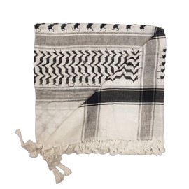 MILSPEC SURPLUS 100% Cotton Shemagh Scarf Arab Face Mask Dust Cover Keffiyeh Head Neck Wrap Digital Camouflage Gun Grenade Skull Star Pattern Scarves (White/Black With Tassels)
