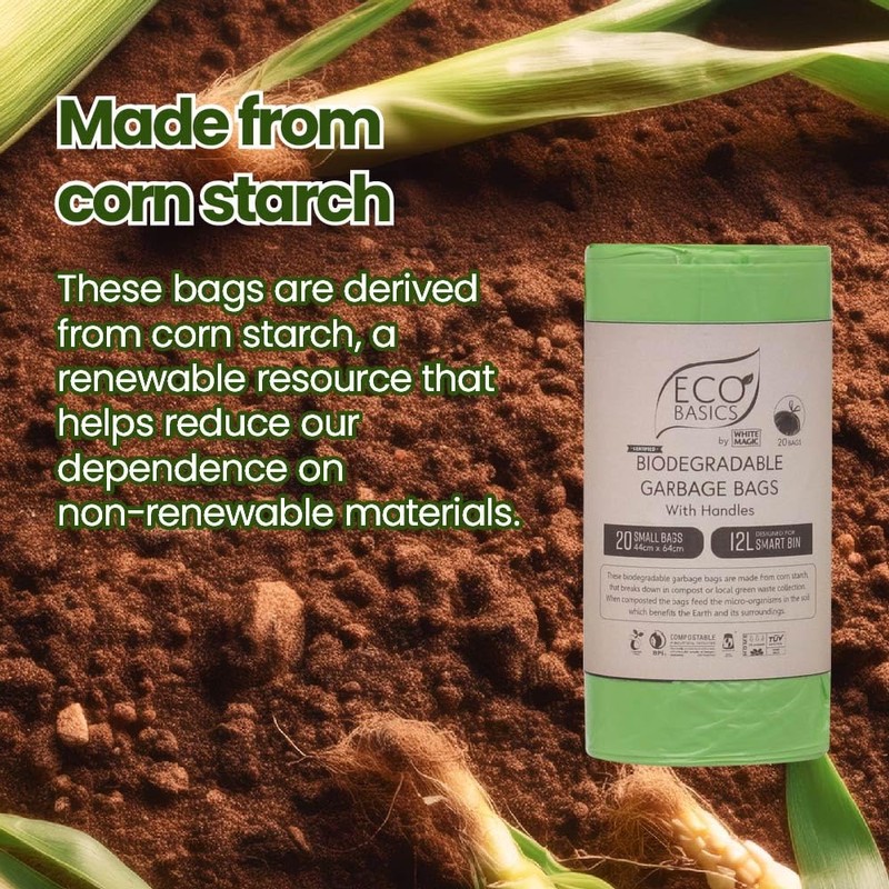 Eco Basics Biodegradable Garbage Bags with Handles – Small, 20