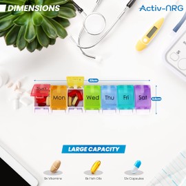 Premium Pill Box Organiser, Food Grade, BPA Free, Travel Pill Boxes, Easy Open Large Compartments, Unique Spring Assisted Open Design Tablets, Vitamins, Medicines