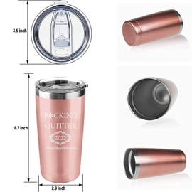 2022 Retirement Gifts for Woman Men Fuking Quitter Retired Funny Gag Happy Retirement Present 20 Oz Stainless Steel Double Wall Vacuum Insulated Car Tumbler Travel Mug with Lid (Rose Gold)