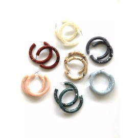 Leetie Lovendale Brick Red Granite Large Jelly Tube Lucite Hoop Earrings 2 inch