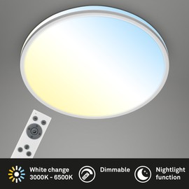 BRILONER - LED Ceiling Light with Remote Control, Warm White to Cool White, Continuously Dimmable, 33 x 6 cm, Matt Chrome, for Living Room, Bedroom