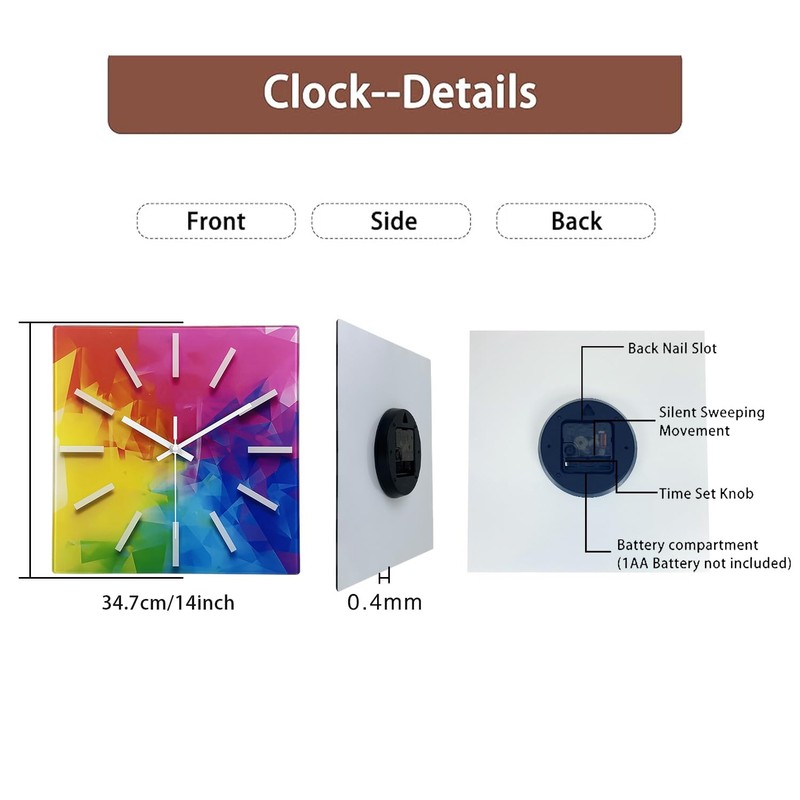 Constantplanet Square Glass Wall Clock Silent - Analog Wall Clock