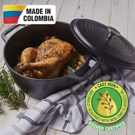 Victoria 7-Quart Cast Iron Dutch Oven with Lid and Dual Loop Handles, Seasoned with Flaxseed Oil, Made in Colombia, Black