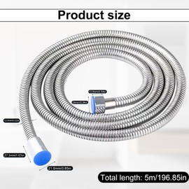 MYLERCT Shower Hose, 5 m Shower Head Hoses, 1/2 Inch Hose Shower, Stainless Steel Hose for Shower Head, Silver Look and Anti-Tangle, for Bathrooms, Washrooms and Household Laundry Rooms