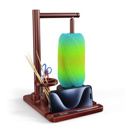 Wooden Yarn Holder for Crocheting, Magnetic Crochet Yarn Holder Spinner with Phone Stand and Crochet Accessories Storage, Crochet Gifts for Crocheters Knitting Lovers (Wood)