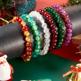 Boutigem 6Pcs Assorted Colors Crystal Beaded Stretch Bracelets 8mm Glass Gemstone Round Beads Bracelets Boho Bracelet For Women Men Bracelets