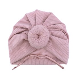 Sugarmelon Cute Silk Satin Lined Turban Hat for Newborn Baby Girls Boys Hair Care Bonnet Infant Toddler Headwraps Beanie Caps (12M,Rib Dusty Pink)