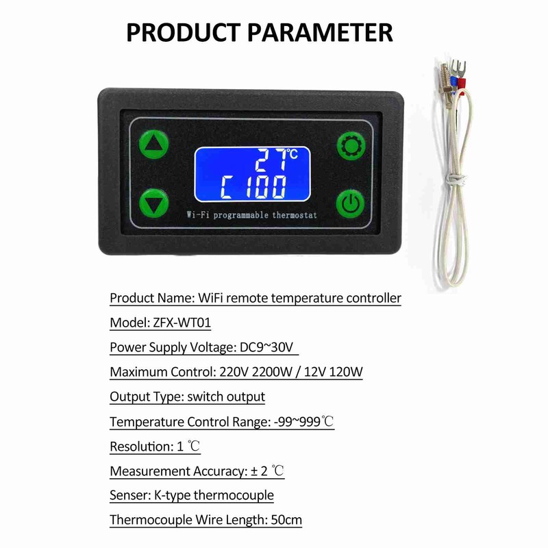 WIFI Remote High Temperature Digital Thermostat LCD Screen Display K