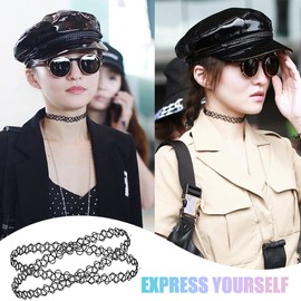 LJFEA 12 Piece Stretch Tattoo Necklace, Choker Necklace Set, Women's Tattoo Collar, Hollow Weave Chains, Retro Look of the 90s, Colourful, for Everyday Life for Girls, Elastic fabric