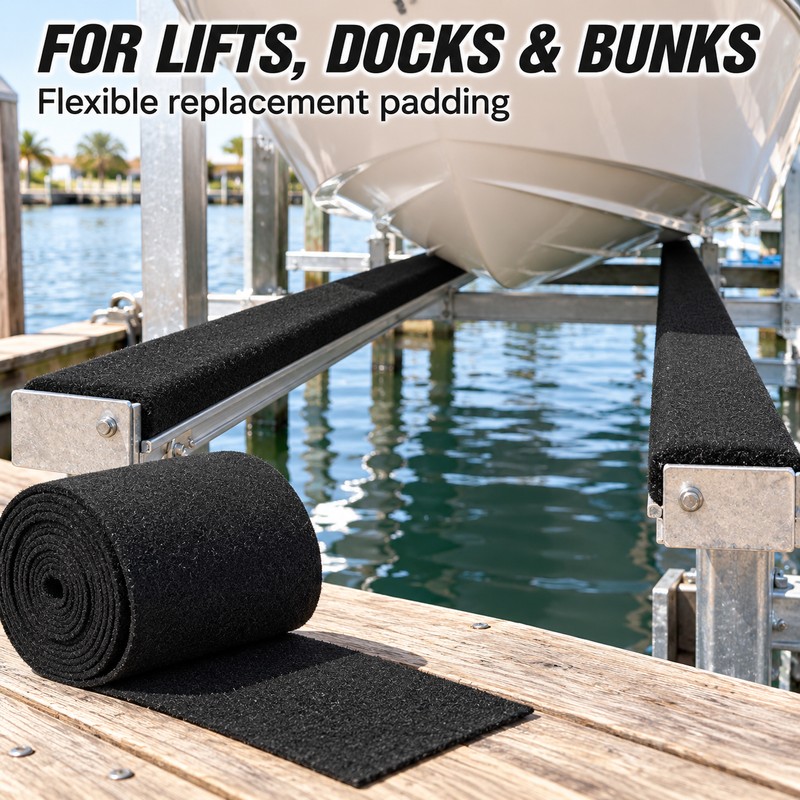 6mm Thick Black Marine Carpet Roll, 16.4FT x 9IN Polyester