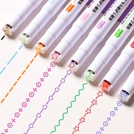 OptiPro Curve Pen, Water Based Pen, 6 Types, 8 Colors, Dual Tip, Color Pen, Highlighter, Roller Stamp, Heart Line, Flower Pattern, Wave Line, Drawing, Illustration, Office Supplies, Notebook, DIY