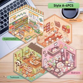 8 Sets DIY 3D Sticker Scene, 3D Stickers for Children, Cute Kids Stickers, Small Kawaii Stickers for Girls Kids Adults, Childrens Stickers for Relief Stress(with 2 Tweezers)