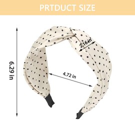 Polka Dot Headband Top Knot Headband for Women Polka Dots Head Band Wide Knotted Headbands for Women Girls Polka Dot Hairband Fashion Beige Hair Accessories