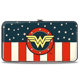 Buckle-Down Womens Hinge - Wonder Woman/Logo Americana Red/White/Blue/Yellow Wallet, Multicolor, 7 x 4 US, Multicolor, One Size