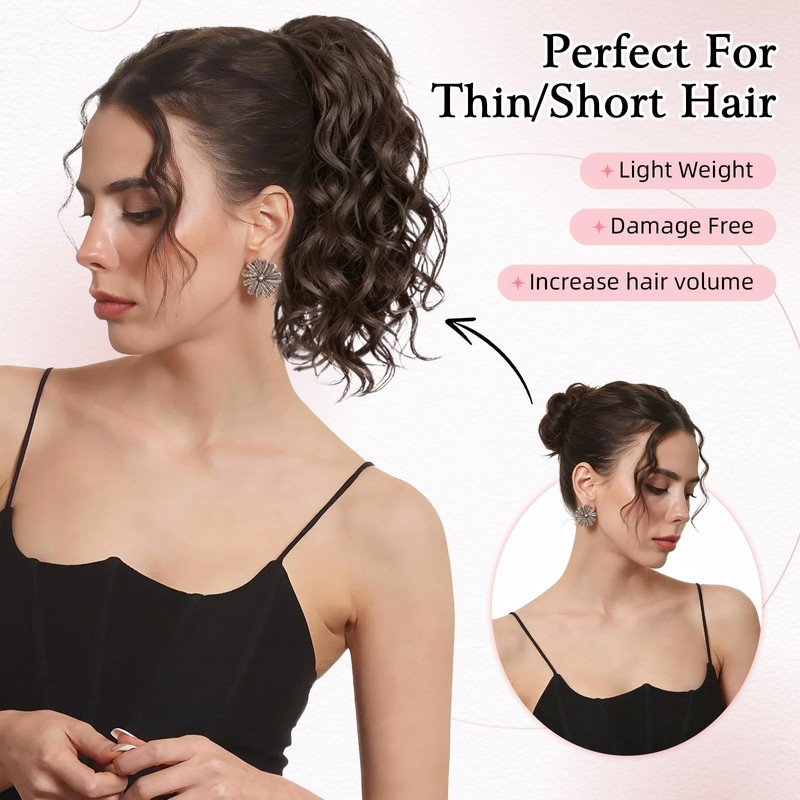Curly Ponytail Extension, Drawstring Ponytail Hair Extension with 2 Clips,