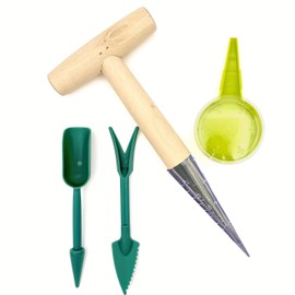 4 x Hand Dibber Gardening Tool Garden Seed Dibber Seed Planter Tool Flower Bulb Planting Tools Steel Dibber with Calibration, Seed Plant Set Dibber & Fork for Planting Seeds & Bulbs