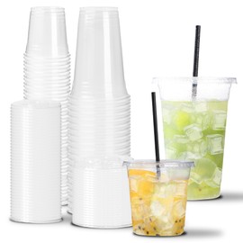 DAEDALUS 25oz 50-Pack Cups with Lids Straws, All-in-One Disposable Cups for Shakes, Smoothies & Bubble Tea - Triple-Thick Spill Resistant Design, Nesting Storage