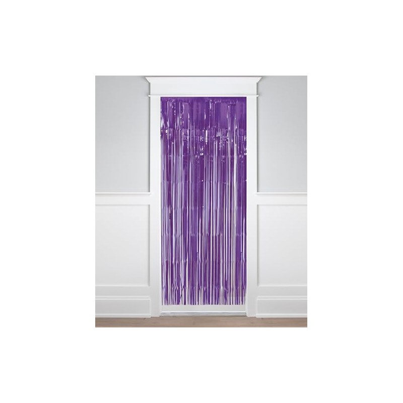 Unique 16858 Foil Fringe Door Curtain x 2 m-Deep Purple