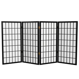 3 ft. Short Window Pane Shoji Screen - Black - 4 Panels