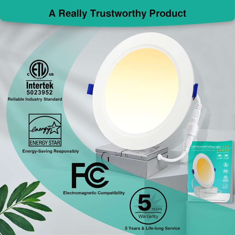 HiBay 8 Pack 6 Inch Canless LED Recessed Ceiling Light,