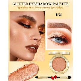 Single Orange Glitter Eyeshadow,Pearl Shimmer Eye Shadow Palette with Brush,Longwear Waterproof Cream Eyeshadow Intense Color Ultra-Blendable Sparkly Eyeshadow Makeup Sombras Para Ojos Con Brillo-03