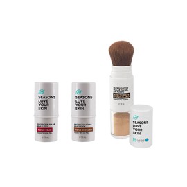 Seasons love your skin Kit facial con Protector Solar con Color FPS 50 multi Sticks Rojo + Bronzer + Polvo Matificante Tono Medio