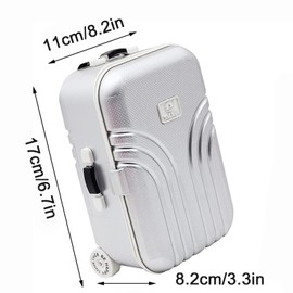Silver Creative Suitcase Money Box, Money Box, Simulation Travel Case, Mini Luggage Piggy Bank, Money Box Suitcase, Plastic Rolling Suitcase, Mini Luggage Box, Cute Mini Trolley Luggage, Money Box, (1