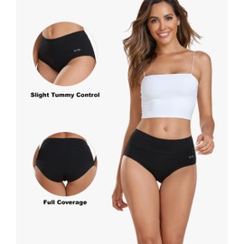 coskefy Cotton Panties for Women No Show High Waisted Underwear Seamless Tummy Control Briefs 5 Pack