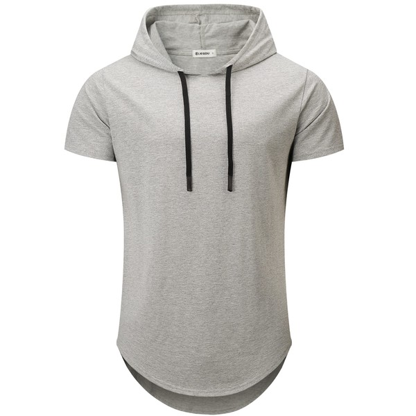 KLIEGOU Men's Hooded T-Shirt 190GSM 100% Cotton Soft Streetwear Longline