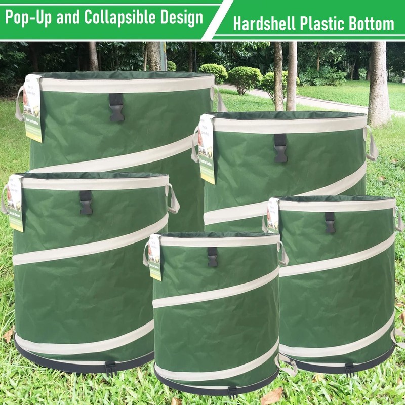 16-Gallon Collapsible Trash Can (16x19 in) Hard-Shell Bottom Yard Garden