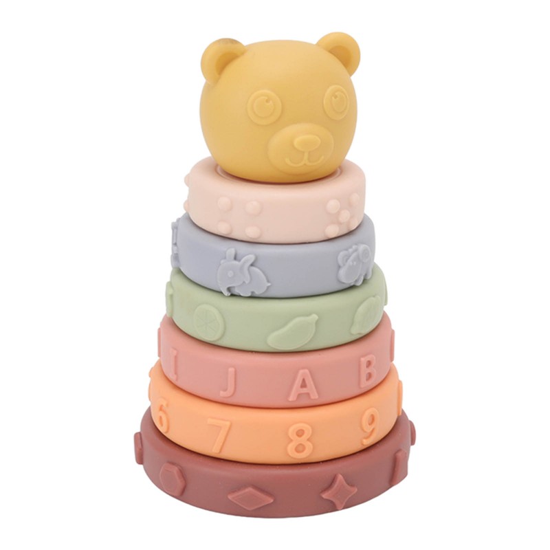 6 Pcs Soft Sensory Stacking Circle Toys with Bear Stacker