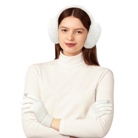 Winter Ear Muffs and Gloves Set for Women Girls Faux Fur Warm Earmuffs Fluffy Ear Warmers Cute Foldable Ear Covers Headband, A-White