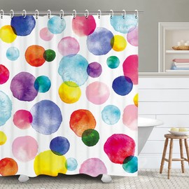 RosieLily Watercolor Polka dot Circles Shower Curtain, Kids Shower Curtain Set with 12 Hooks, Waterproof Washable Decor Bathroom Shower Curtain, 72 x 78 inches, Purple and Orange and Blue