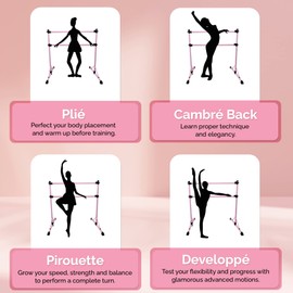 New & Improved 4 Ft Steel Double Ballet Barre with Carry Bag and Beginner Guide,Adjustable&Portable Ballet Barre for Home and Gym,Quality Ballet bar Anti-Wobble,Stretching Dance bar (Steel, Pink)