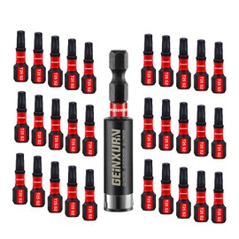 GEINXURN 30 Pieces T25 Impact-Resistant Screwdriver Bit Set 25 mm Length #25 Torx 1/4 Inch Hex Shank Drive Bits with 1 Piece 60 mm Magnetic Bit Holder, S2 Alloy Steel T25 Screwdriver Bits Set