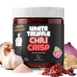 SAUCE UP White Truffle Chili Crisp 6oz | Gourmet Artisan Vegan Truffle Chili Oil with 14 Superfoods | Gluten-Free, Keto, No MSG | Crispy, Spicy, Umami Truffle Flavor Bomb | Handcrafted in NY | Premium Truffle Crunch Hot Sauce