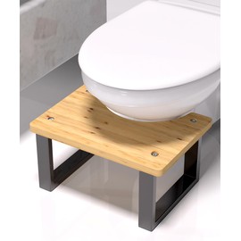 REGIS Bamboo Toilet Stool for Adults, 7" Poop Stool, Bathroom Toilet Potty Stool with Non-Slip Mat for Adults Children (Black and Gray, 7")