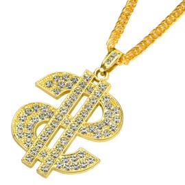 Dealoco Hip Hop Gold Chain Long Gold Plated Accessories Mens Dollar Sign Money Necklace Fake Gold Chain Pendant Simple Gold Party Prom Necklace Money Sign for Men